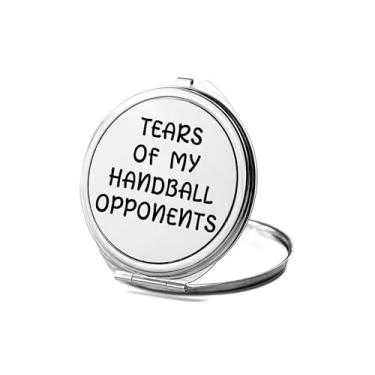 Imagem de SpreadPassion Espelho compacto de handebol, presente de handebol, espelho fotográfico lágrimas dos meus oponentes de handebol, espelho de maquiagem de viagem pequeno espelho portátil, espelho de bolso