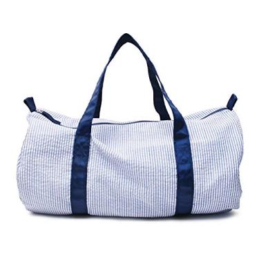 Imagem de Bolsa infantil de viagem noturna Seersucker bolsa esportiva leve de fim de semana para meninos e meninas, Azul marino, X-large