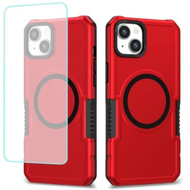 Imagem de Wanyuexes Capa para iPhone 13, capa para Apple 13 de 6,1 polegadas com protetor de tela de vidro temperado, compatível com MagSafe, capa resistente à prova de choque para iPhone 13 vermelha