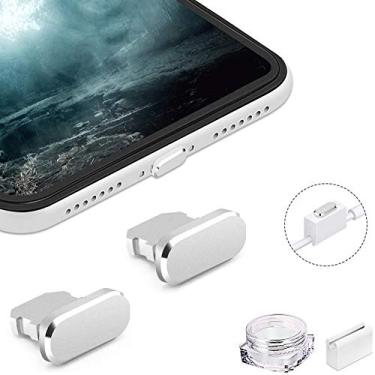 Imagem de VIWIEU Plugue antipoeira de metal compatível com AirPods iPhone 14 13 12 11 X XS XR 8 7 SE Mini Plus Pro Max iPad AirPods, pacote com 2 protetores de porta de carregamento Lightning com suporte de