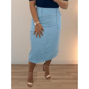 Imagem de Saia midi social feminina viscose sensorial premiun luxo com bolso est