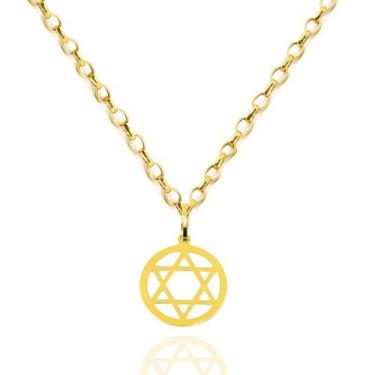 Imagem de Corrente Portuguesa Com Pingente Estrela de Davi Ouro 18k - AGAPRIME J