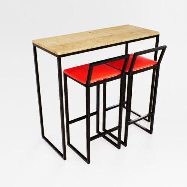 Imagem de Bancada Cozinha Balcão Gourmet 120cm Pinus Com 2 Banquetas Estofada Pt