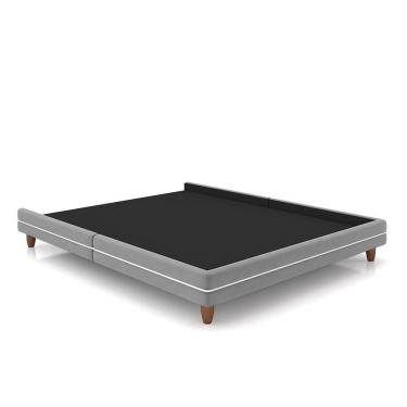 Imagem de Cama Avulsa Para Colchão Casal Torres Pés Em Madeira Veludo Cinza G91 - Gran Belo