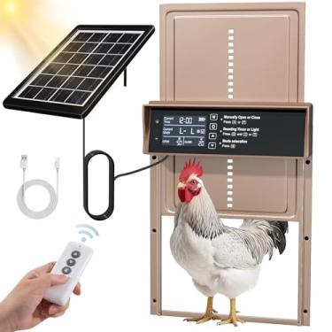 Imagem de Porta solar para galinheiro, porta de galinheiro automática alimentada por energia solar e carregamento USB, porta de galinha automática 4 modos com temporizador e sensor de luz, anti-beliscar e