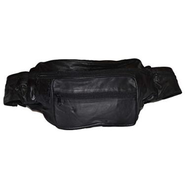 Imagem de Leatherboss Pochete jumbo de couro genuíno com bolso lateral com zíper para homens e mulheres, preta, Preto, 22" x 7"