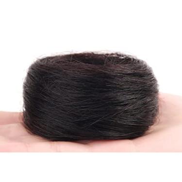 Imagem de Lindo Coque de Cabelo Desarrumado Coque de Cabelo Liso Para Mulheres Extensões de Cabelo Preto Coque Rabo de Cavalo Curto Extensões de Cabelo Cabelo Humano Real Liso Ajustável