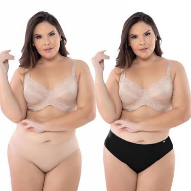 Imagem de Kit Calcinha Del Rio Feminina 2 Peças Cós Largo - DELRIO, Preto, Bege,