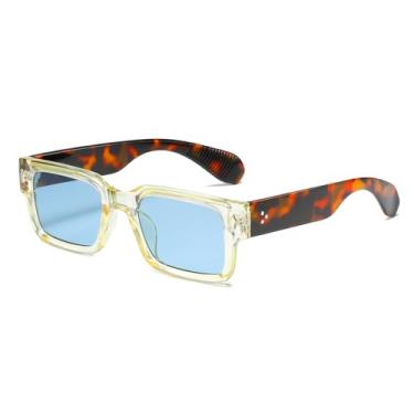 Imagem de SUNBSR Óculos de sol quadrados clássicos para mulheres, homens, modernos, armação grossa, retangular, óculos de sol pretos grossos, Amarelo claro/tartaruga/azul, MM