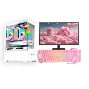 Imagem de Computador CPU PC Gamer Completo Branco Intel Core i5 Memoria Ram 16GB SSD 240GB Monitor Kit Gamer Rosa