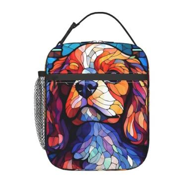 Imagem de Novgift Lancheira King Charles Cavalier com isolamento de arte em vidro manchado para mulheres e homens, lancheira portátil reutilizável para escritório, trabalho, viagem, piquenique, acampamento,