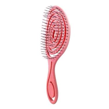 Imagem de Pente de massagem elástica Pente de cabelo emaranhado Escova de cabelo desembaraçadora Oco Escovas de cabelo cacheado molhado Pente Ferramentas de estilo de salão (vermelho)