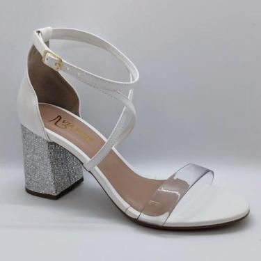 Imagem de Sandália Feminina Vinil Salto Bloco Brilho Confortável lançamento 2025