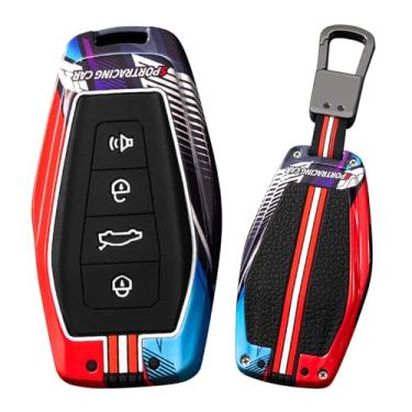 Imagem de HIBEYO Capa de chaveiro de 4 botões compatível com Geely Coolray X6 Emgrand Global Hawk GX7 Acessórios modernos de metal pintado com chaveiros - 4 botões trompete vermelho