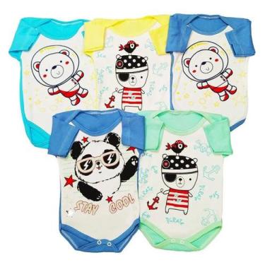 Imagem de Kit Roupa Bebê 5 Bodys Estampado Manga curta Menino Enxoval - SOF & EN