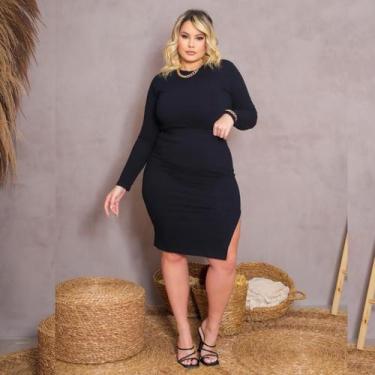 Imagem de Conjunto Canelado Cropped + Saia Midi Plus Size - Muzzarra's, Preto, G