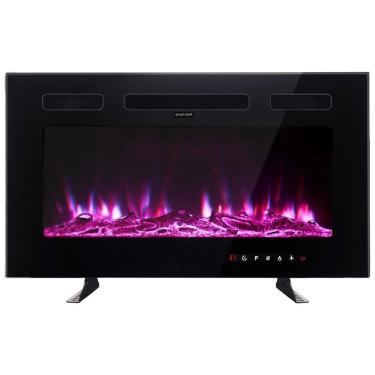 Imagem de Lareira Elétrica Maxhonor de Embutir A43x76L com Controle Remoto, 110V, 1500W, Preta