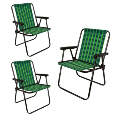 Imagem de Kit 3 Cadeiras De Área Varanda Lazer Jardim Piscina Camping Xadrez Aço Oliva - 2053 Mor