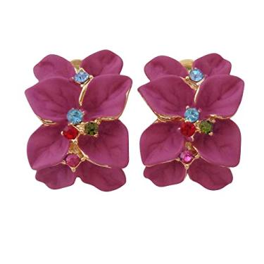 Imagem de Navachi Brincos de cristal colorido banhado a ouro 18 k com folhas esmaltadas e flores omega, Zinco Cristal, Cristal