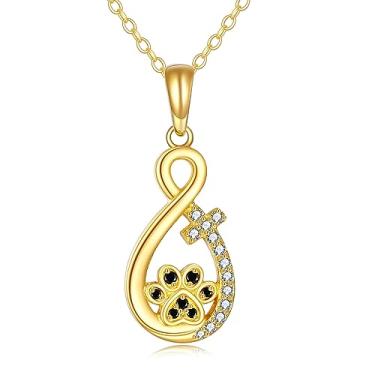 Imagem de KECHO Colar de coruja/axolote/dinossauro/sereia/pata de ouro real 14 k, joias de coração de animais, presentes para mãe, irmã, avó, Ouro amarelo, Zircônia cúbica