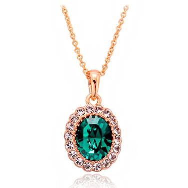 Imagem de VONSSY Colar clássico de cristal com pingente oval | Colar de esmeralda com pedra preciosa e safira rubi | Corrente banhada a ouro rosa 18 K | Presente vintage significativo para mãe, esposa, namorada