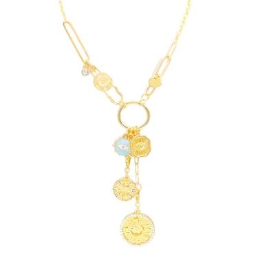 Imagem de Colar feminino com pingente de ouro 18 K, prata, clipe de papel, sol, lua, estrela, fruta, litoral, praia, pingente, X-Large, Zinco, Zircão