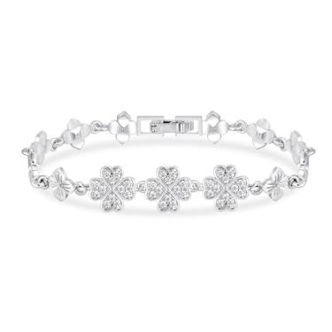 Imagem de Esbbela Pulseira de tênis moderna de ouro branco com zircônias cúbicas para mulheres | Borboleta trevo coração urso infinito bola | Tamanho 19 cm, 7.5, Zircônia cúbica