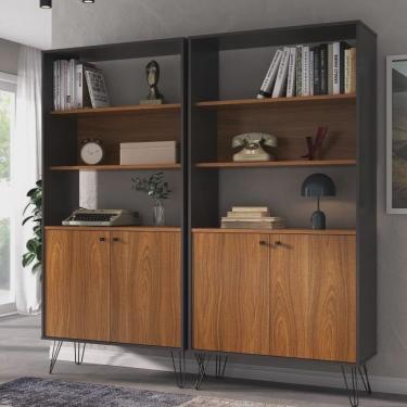 Imagem de Kit 2 Estantes para Livros Alta com Pés de Metal Industrial 2 Portas 183cmx180cm