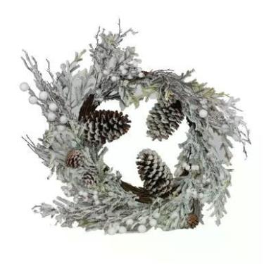 Imagem de Guirlanda com galhos E pinhas nevadas bco/vrd/mrr 65cm