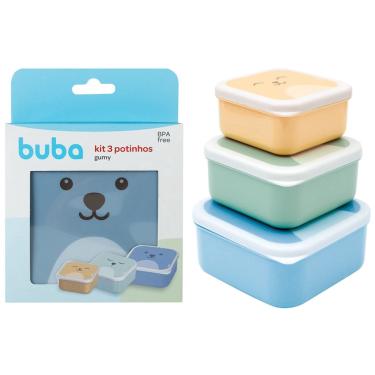 Imagem de Kit Com 3 Potinhos Plásticos Hora do Lanche Gumy Azul - 3 Tamanhos - Azul Amarelo e Verde - Livre de bpa - Buba