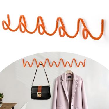 Imagem de Bumtosc Suporte de parede para cabideiro, ganchos de parede onda criativa capacidade de 20 kg, fácil instalação, ganchos multiuso para casaco, chapéu, bolsa, guarda-chuva (laranja, 49 cm x 7,5 cm