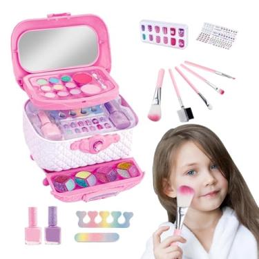 Imagem de Conjunto de maquiagem para crianças, Kit de maquiagem para meninas - Kit de maquiagem para menina lavável,Princesa bonecas vestir-se brinquedo bonito criança kit cosméticos acessórios da arte do prego