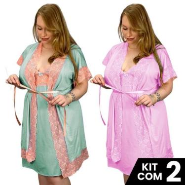 Imagem de Kit 2 Camisolas Amamentação 2 Robes Plus Size Dormir Grande - Surreal 