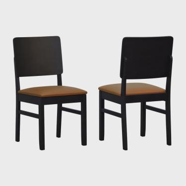 Imagem de Kit 2 Cadeiras Quéops Madeira Maciça Encosto Anatômico Assento Estofado Corano