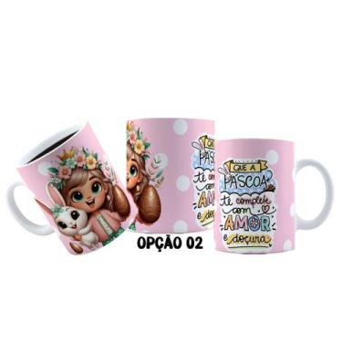 Imagem de Caneca 325ml Plástico Feliz Páscoa Fofa Coelhinhos Mimos - LARANJA E M