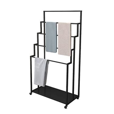 Imagem de JOEUQK Suporte de exibição de cachecol para vender, cabide multifuncional para calças/calças/gravatas/gravata/hijab/cobertor, carrinho de toalha grande com rodas para banheiro e salão de beleza spa