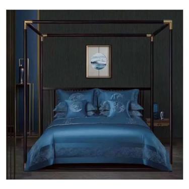 Imagem de Jogo de cama luxuoso de 4 peças com costura chique patchwork bordado capa de edredom premium 1000TC algodão macio jogo de cama (4 Queen)