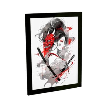 Imagem de Quadro Decorativo Anime Gueixa Mascara Oni Anime Nanquim Decoração Quarto Sala