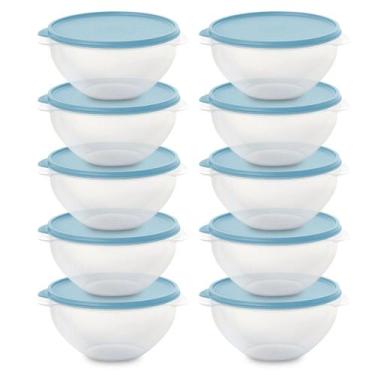 Imagem de Kit 10 Pote de Plástico Hermético 500ml Marmita C/ Tampa Bowl Redondo 