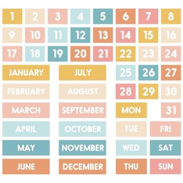 Imagem de JarThenaAMCS 50 peças hippie boho, calendário magnético de geladeira, meses, dias da semana, números de ímãs, indicadores de data para casa, escritório, sala de aula, quadro branco, suprimentos de