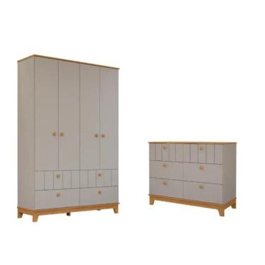 Imagem de Guarda Roupa e cômoda Infantil Permobili Biscoito Retro MDF, Fendi Nat