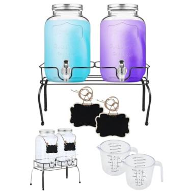 Imagem de Pacote com 2 Dispensadores de Detergente para Roupas 4L com Suporte, Recipientes de Vidro de 1 Galão Glazeal para Amaciante de Tecidos, Alvejante e Organização de Lavanderia, Inclui 2 Copos Medidores