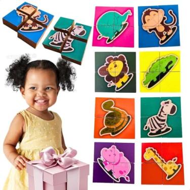 Imagem de Quebra-Cabeça Infantil em MDF 32 Peças Grandes Leão Girafa Elefante Resistentes Seguras Desenvolvimento Coordenação Motora Raciocinio Brinquedo Educativo Creches Aprendizado interativo