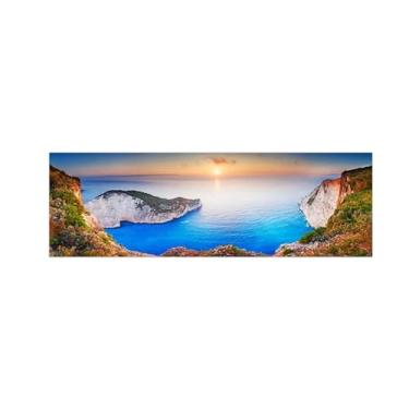 Imagem de Pintura de arte de parede em tela paisagem imagem de natureza - pôr do sol do mar - impressão em tela - pôster e impressões para decoração de parede de sala de estar 50 x 150 cm sem moldura