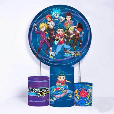 Imagem de Kit Painel de Festa Redondo e Trio de Cilindros Beyblade - Fera Print