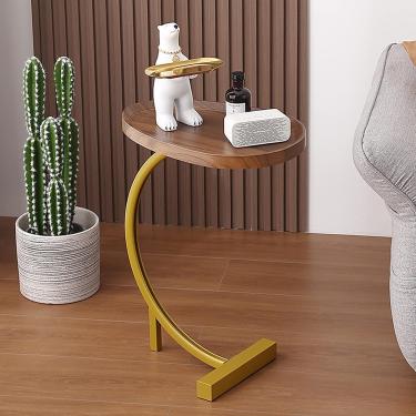 Imagem de Mesa De Sofá, Mesa De Cabeceira Em Forma De C, Mesa Lateral De Sofá Mesa De Lanche Para Laptop De Escritório Moderno Mesas De Centro De Perna De Metal Para Sala De Estar Q, Gold-frame, B