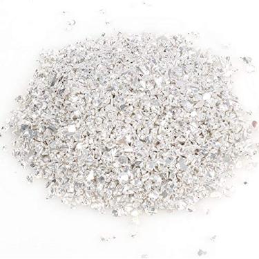 Imagem de Shiny Stone Cascalho de vidro refletivo de alto brilho, pedras de fogo, gotas de fogo, pedrinhas de vidro de fogo, pedras, pedras, lascas para fogueira, aquário, jardim, 3-6 mm, 305 g (prata)