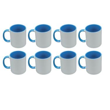 Imagem de Canecas de sublimação 325 ml, interior azul claro e alça - Xícaras de café premium para projetos de prensa térmica - Design versátil de caneca de café ideal para criações personalizadas, conjunto de 8