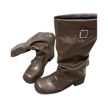 Imagem de Joelho Alto Salto Grosso Botas Femininas Punk Gótico Couro Moda Calçad