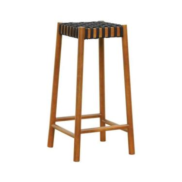 Imagem de Banco Alto Amber Madeira Maciça Trançado Corda - Decorise